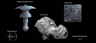 Illustration for article titled A size comparison of the comet 67P with popular sci-fi spaceships